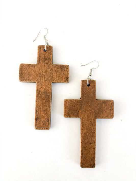 Heavenly Queen Wooden Cross Earrings