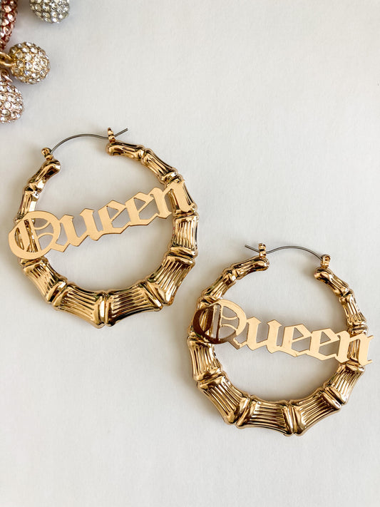 Queen Script Bamboo Earrings