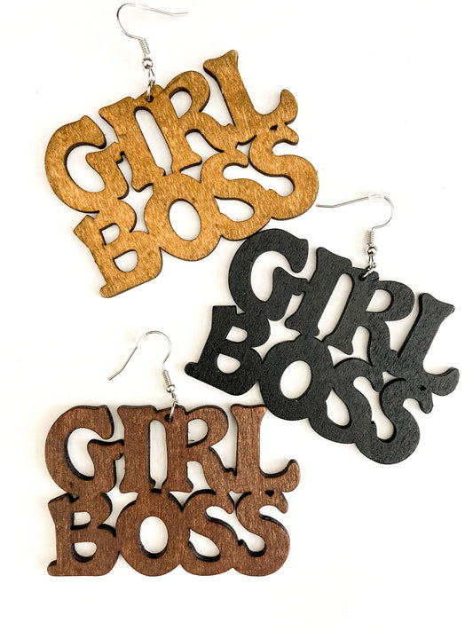 Girl Boss Wooden Earrings